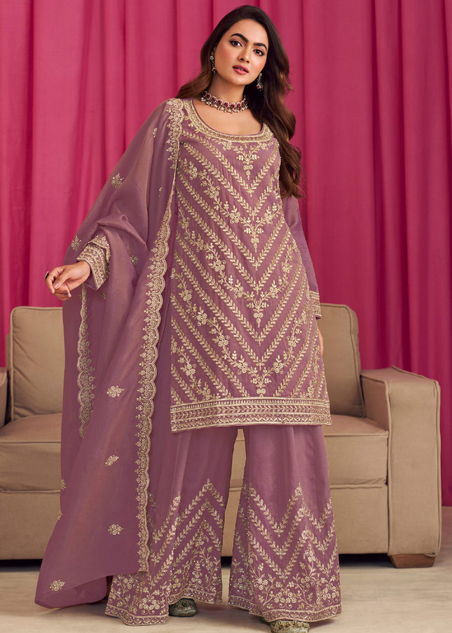 Lavender Embroidered Palazzo Suit