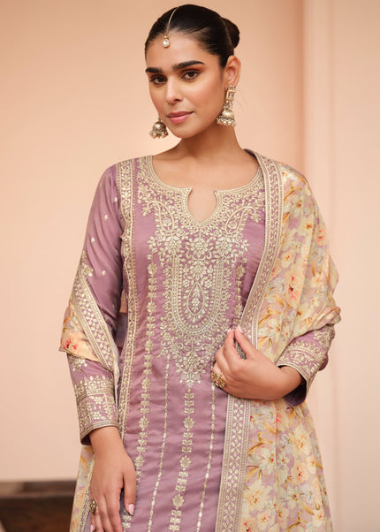 Lavender Embroidered Sharara Suit