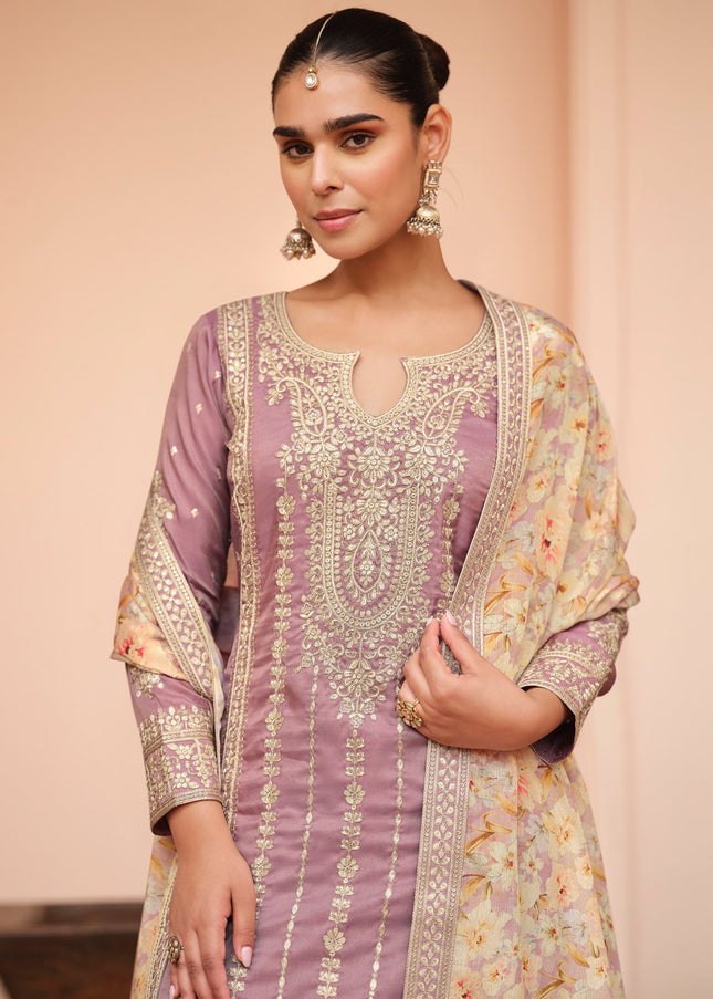 Lavender Embroidered Sharara Suit
