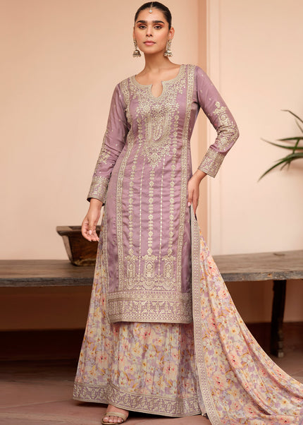 Lavender Embroidered Sharara Suit