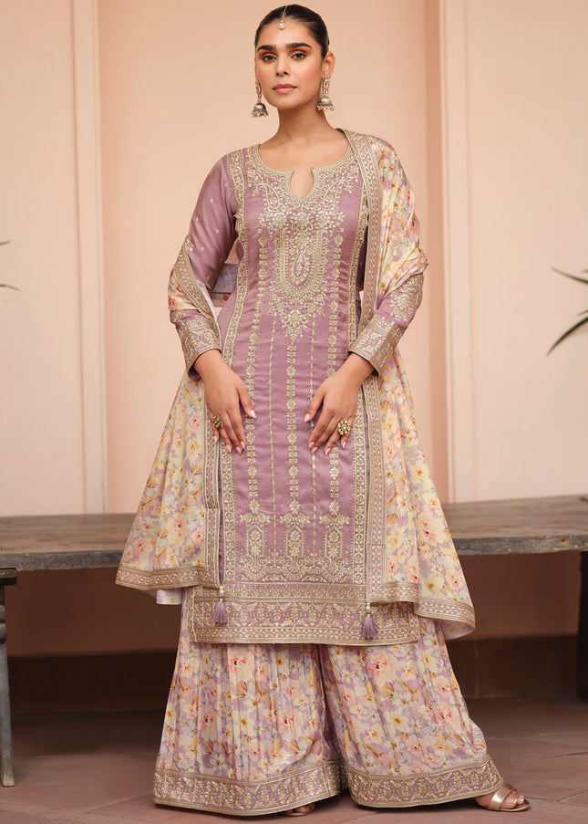 Lavender Embroidered Sharara Suit