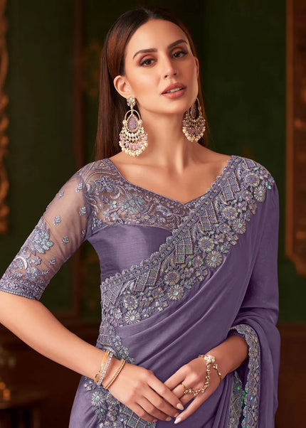 Lavender Embroidered Saree