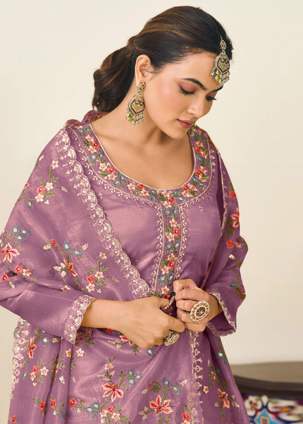 Lavender Embroidered Pant Style Suit
