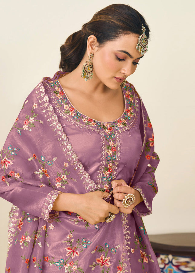 Lavender Embroidered Pant Style Suit