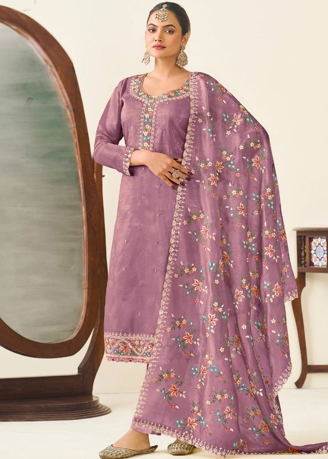Lavender Embroidered Pant Style Suit