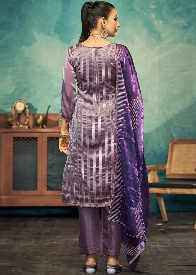 Violet Embroidered Pant Style Suit