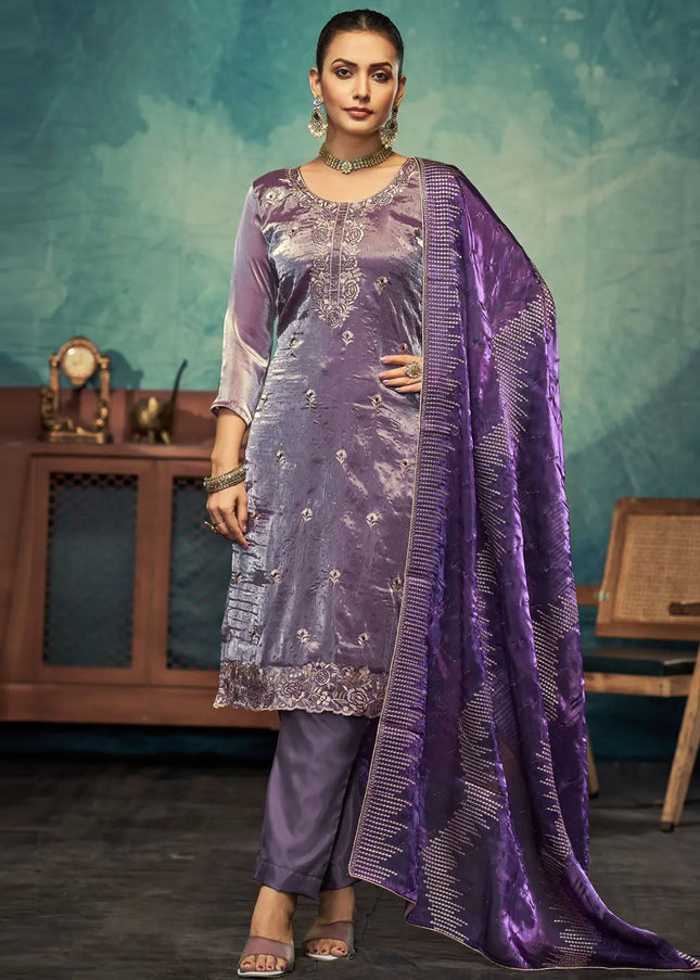 Violet Embroidered Pant Style Suit