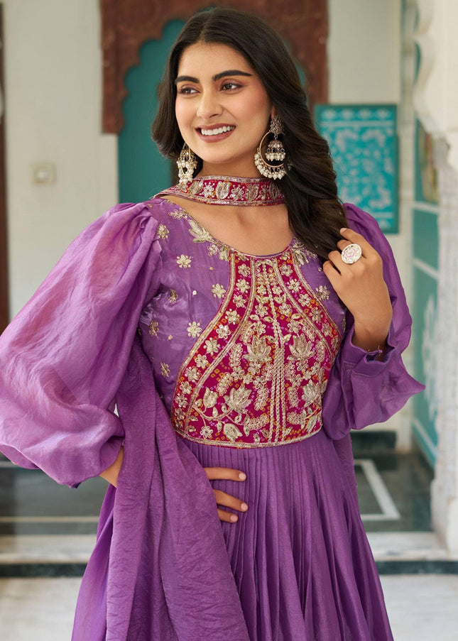 Purple Embroidered Anarkali Gown