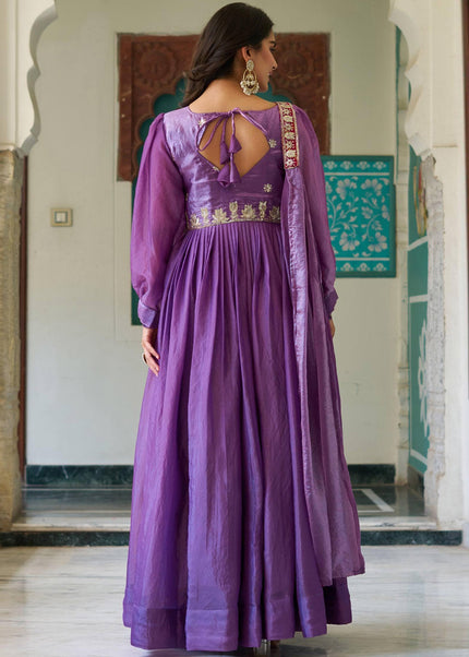 Purple Embroidered Anarkali Gown