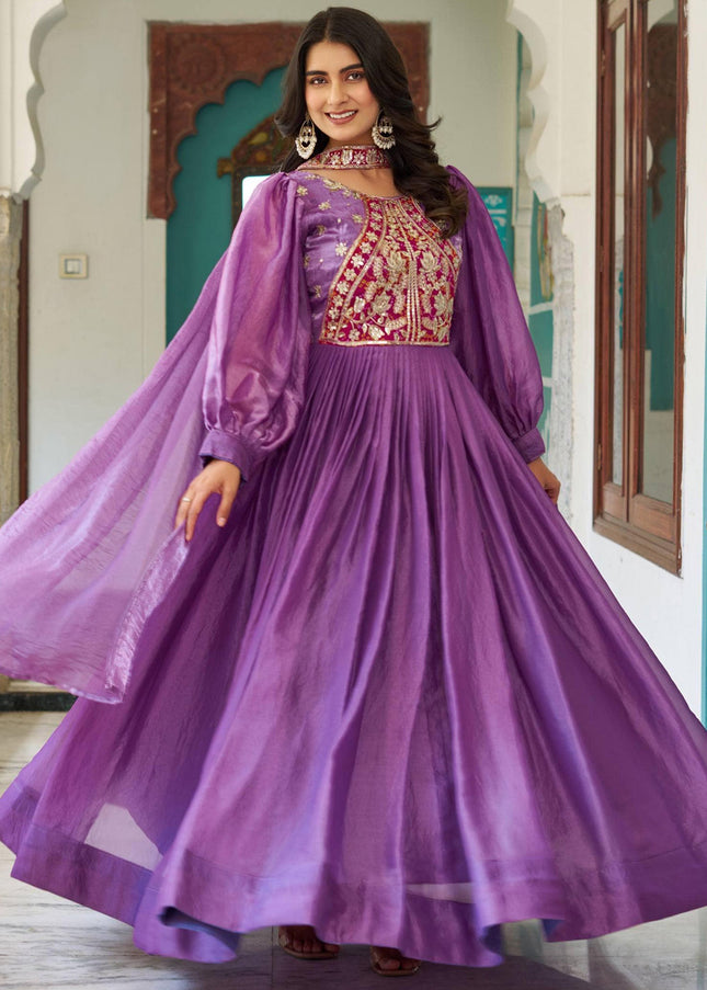 Purple Embroidered Anarkali Gown