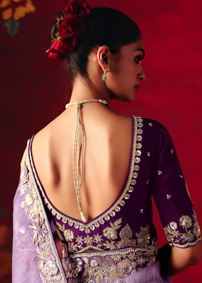 Lavender and Purple Embroidered Festive Saree