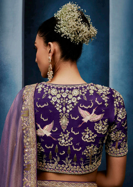 Lavender and Purple Embroidered Festive Saree