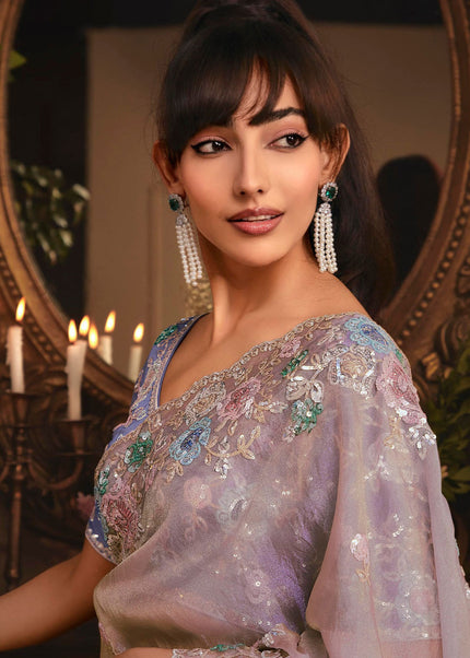 Lavender Embroidered Festive Saree