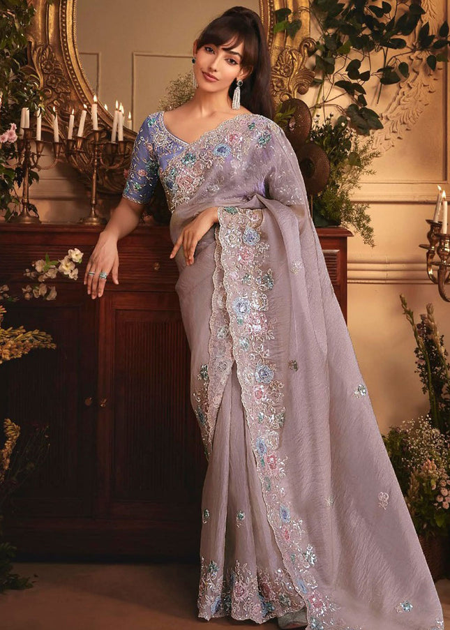 Lavender Embroidered Festive Saree