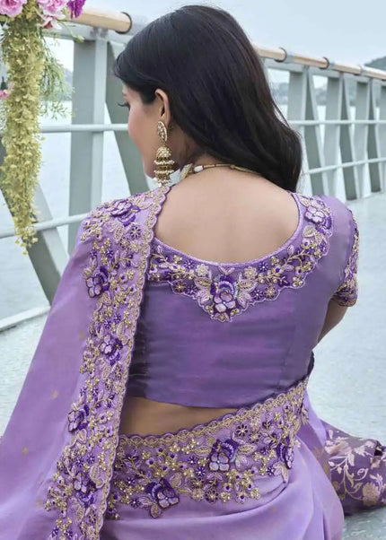 Lavender Embroidered Wedding Saree