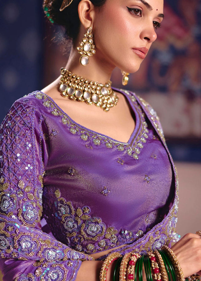 Lavender Embroidered Wedding Saree