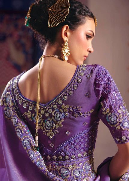 Lavender Embroidered Wedding Saree