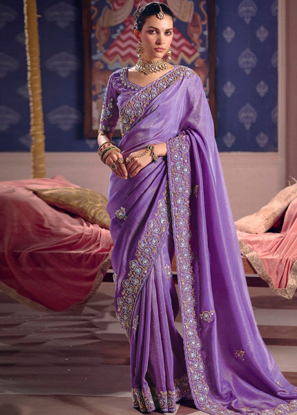 Lavender Embroidered Wedding Saree