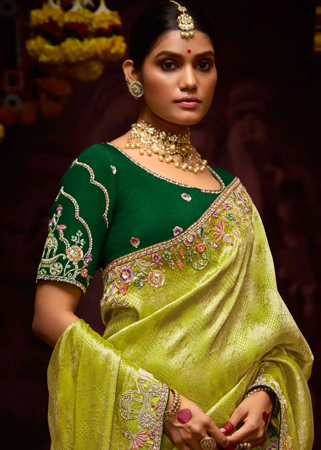 Light Green Embroidered Wedding Saree