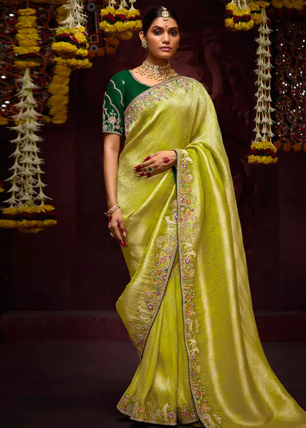 Light Green Embroidered Wedding Saree