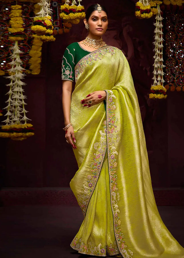 Light Green Embroidered Wedding Saree