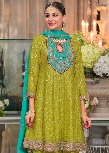 Green Embroidered Dhoti Style Suit