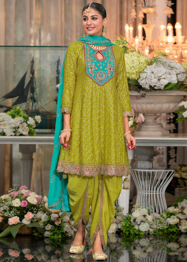 Green Embroidered Dhoti Style Suit FALAKENOOR Green Embroidered Dhoti Style Suit FALAKENOOR