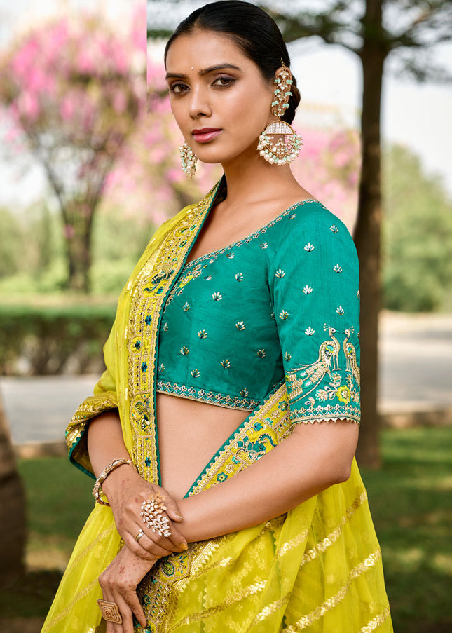 Yellow Multicolor Banarsi Silk Wedding Lehenga Choli
