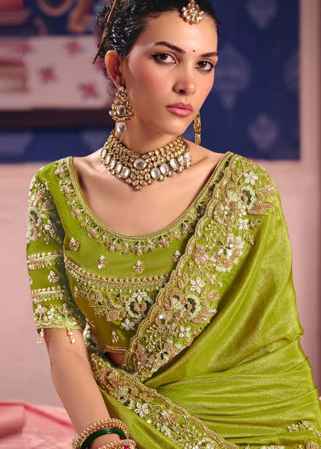 Green Embroidered Wedding Saree
