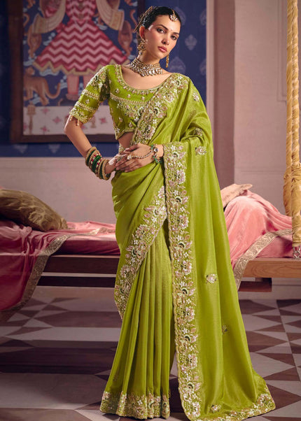 Green Embroidered Wedding Saree