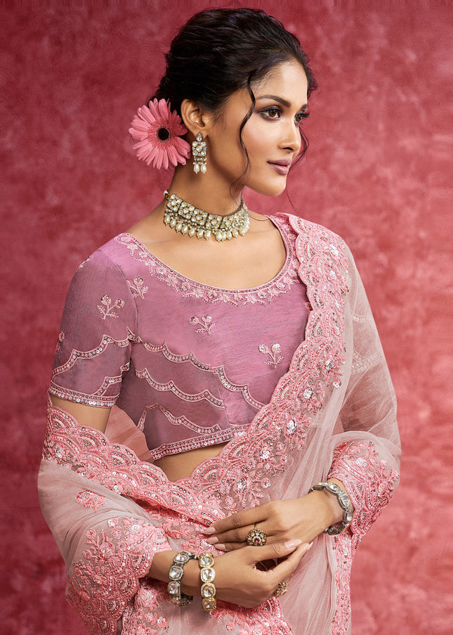Pink Embroidered Wedding Saree