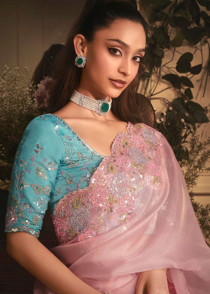 Light Pink Embroidered Festive Saree