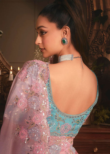 Light Pink Embroidered Festive Saree