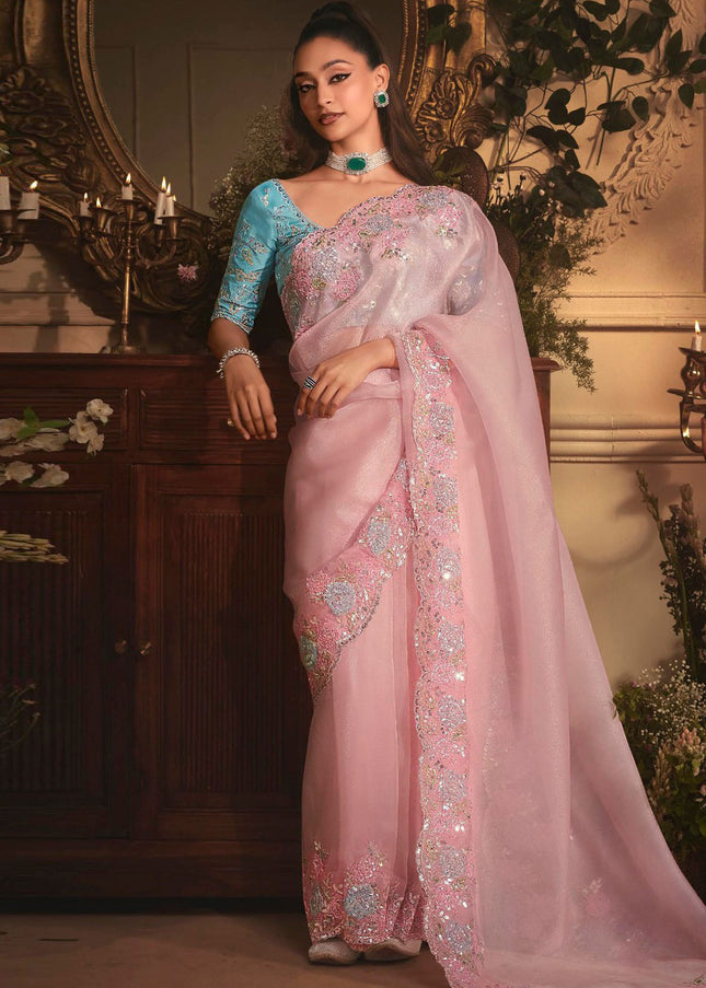 Light Pink Embroidered Festive Saree