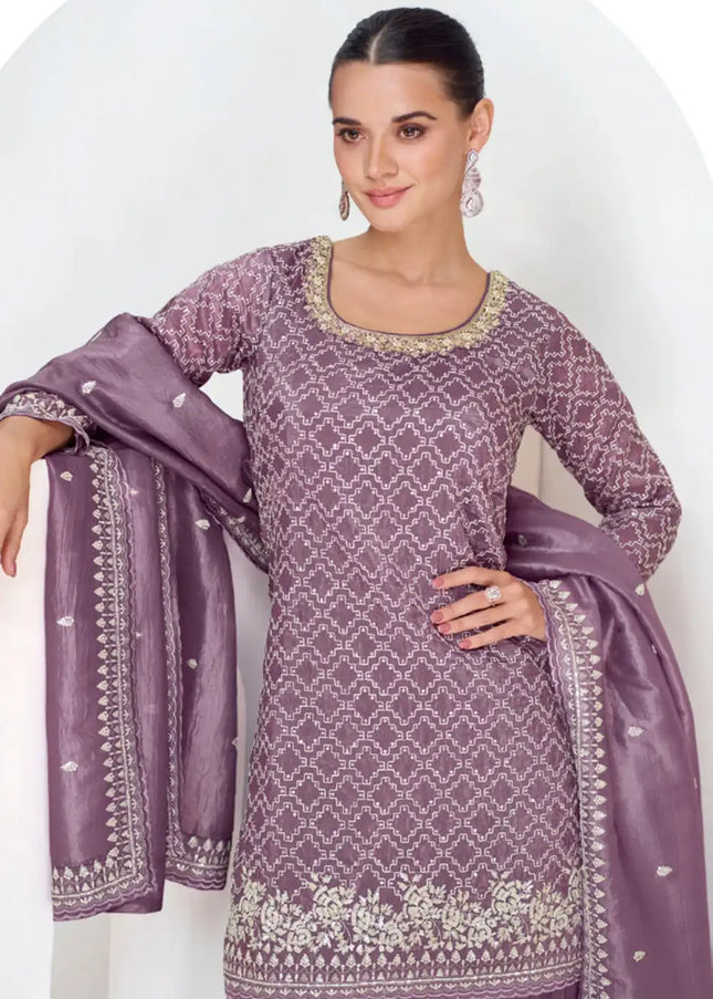 Lavender Embroidered Sharara Suit