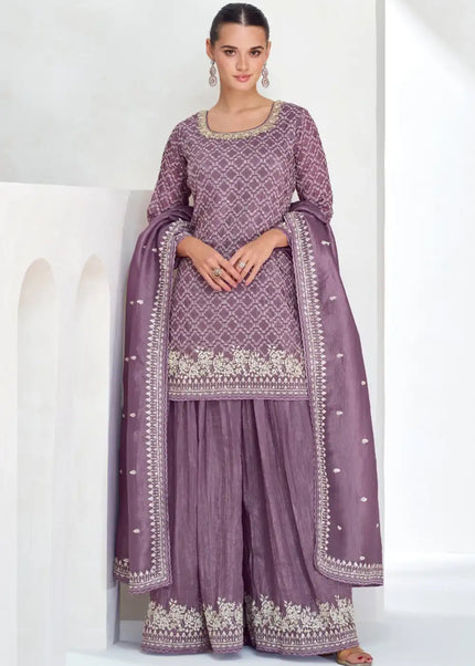 Lavender Embroidered Sharara Suit