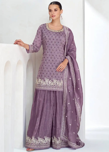 Lavender Embroidered Sharara Suit