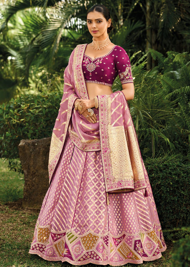 Purple Banarsi Silk Wedding Lehenga Choli