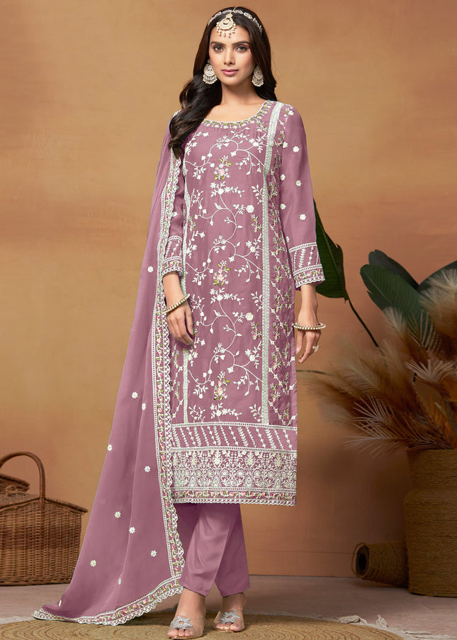 Purple Embroidered Pant Style Suit