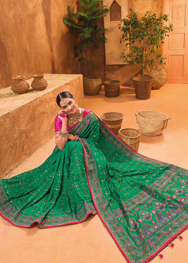 Green Banarasi Silk Embroidered Saree