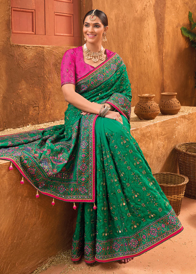 Green Banarasi Silk Embroidered Saree