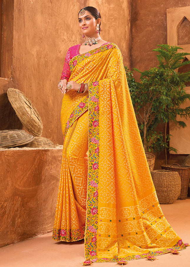 Mustard Banarasi Silk Embroidered Saree