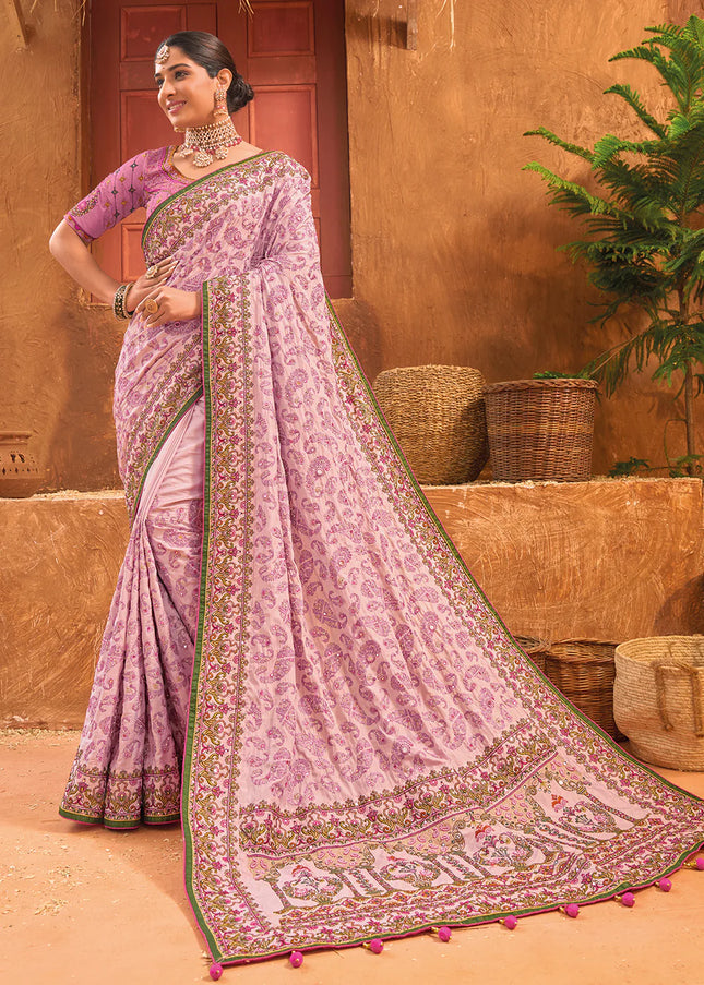Pink Banarasi Silk Embroidered Saree