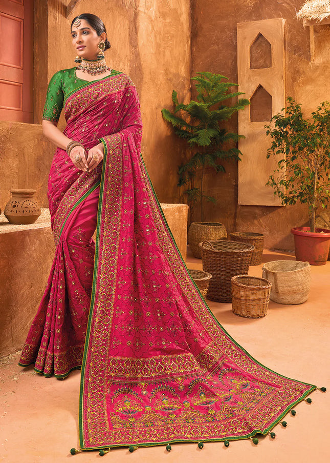 Pink Banarasi Silk Embroidered Saree