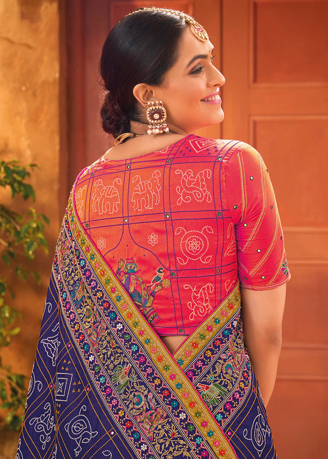 Blue Banarasi Silk Embroidered Saree