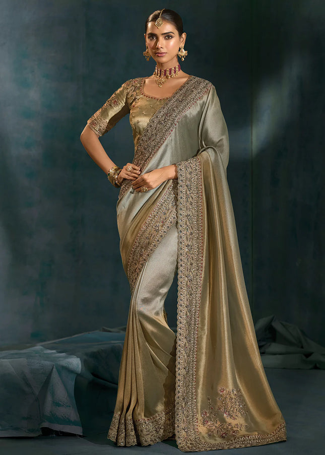 Grey Embroidered Saree