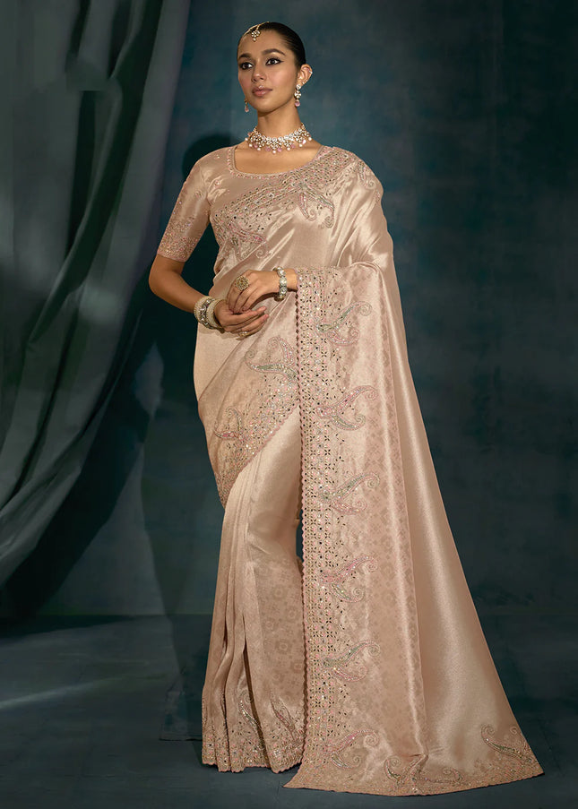Beige Embroidered Saree