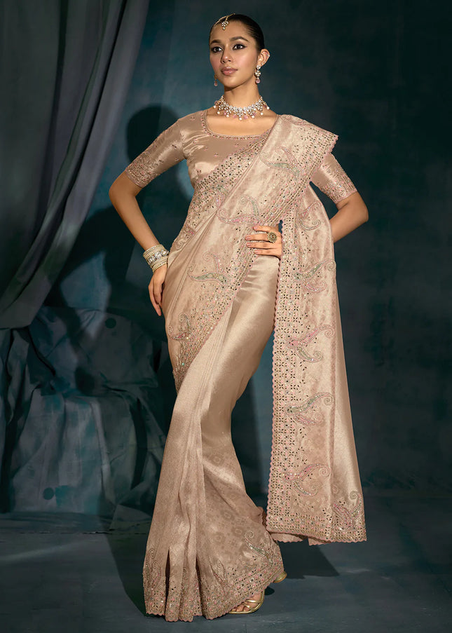 Beige Embroidered Saree