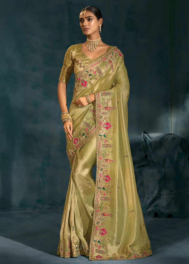 Green Embroidered Saree