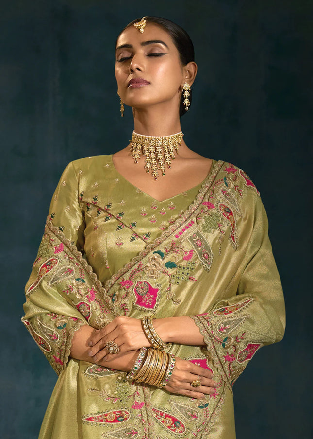 Green Embroidered Saree